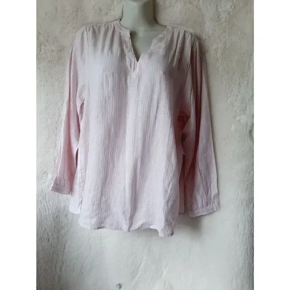 Old Navy NWT linen blend pink striped XS prasant blouse - Picture 1 of 6